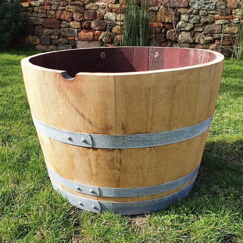 Upcycled Wooden Wine Barrel Planter – 70 cm Diameter | Rustic Garden Planter
