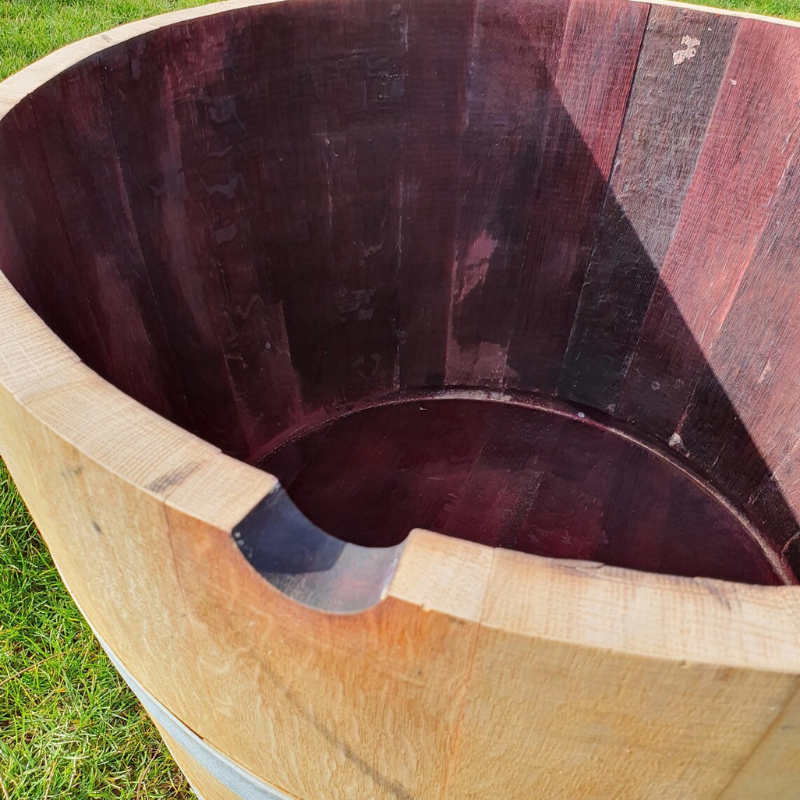 Upcycled Wooden Wine Barrel Planter – 70 cm Diameter | Rustic Garden Planter