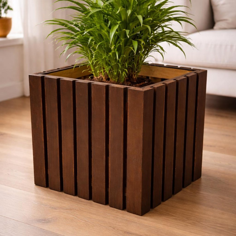 Natural Wooden Planter Box – 38.5 × 36.5 × 35 cm | Flower, Herb & Garden Planter