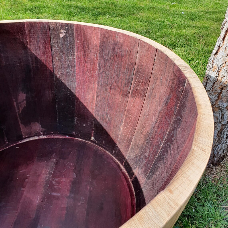 Upcycled Wooden Wine Barrel Planter – 70 cm Diameter | Rustic Garden Planter